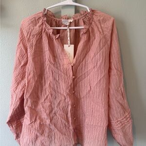 Ruffled Collar Button-Front Blouse in Dusty Rose